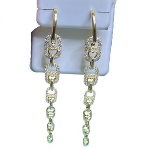 🆕 Gold over .925 sterling silver, Moissanite, mariner, heart dangle earrings